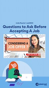 19 reactions | Job-hunting pro tip: Never accept job offers before asking THESE questions! Linda Raynier is here to help once again, so tune in now, sit back, and learn. : https://bit.ly/3I5yZqc #JobstreetbySEEKSG | Jobstreet Singapore | Facebook