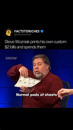 Business | Wealth | Entrepreneurship on Instagram: "Steve Wozniak, Apple’s co-founder, has a quirky love for $2 bills. Instead of using them the usual way, he orders sheets of uncut bills from the U.S. Bureau of Engraving and Printing, cuts them himself, and binds them into notepad-style stacks. He then peels them off one by one to pay, turning an ordinary transaction into something fun and unforgettable. Rarely seen in circulation, $2 bills often spark curiosity, but yes, they’re completely leg