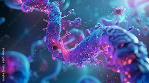 Digital visualization of targeted drug molecules interacting with a cancer cell, symbolizing a breakthrough in cancer treatment within a laboratory setting