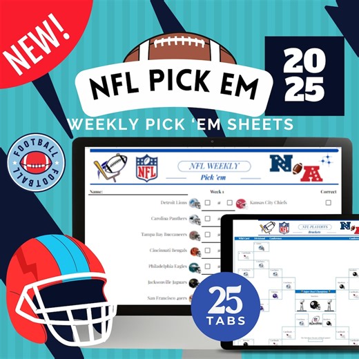 2025 Football Pick'em Pool Spreadsheet: Weekly Bet Tracker (digital Download) - Etsy