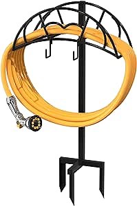 Garden Hose Holder Freestanding, Heavy Duty Metal Water Holders for Outside, Detachable Storage Stand Rack, Black