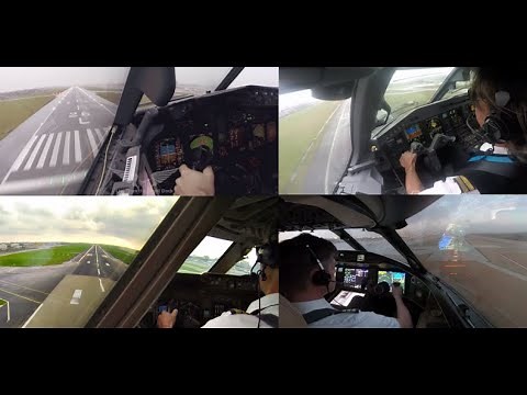 5 HARD COCKPIT LANDINGS Compilation of stormy landings from the cockpit view