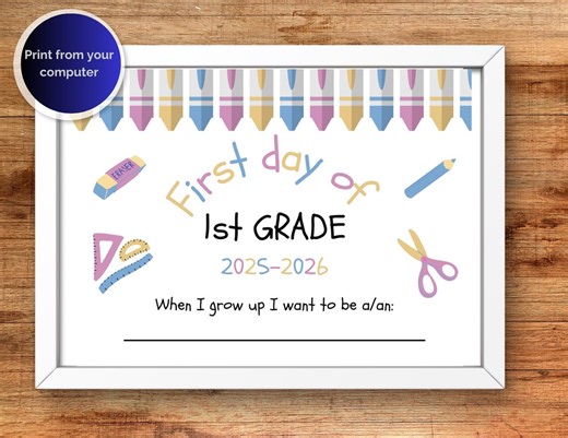First Day of First Grade Sign 2025, Instant Digital Download, Printable First Day of School Sign, Boy, Girl Back to School Picture, 2 Sizes - Etsy