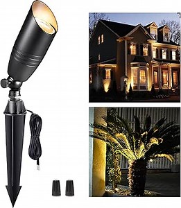 Gardenreet Landscape Spotlights Low Voltage - Brass 12V Outdoor Uplight LED, Wired Spot Lights IP65 Waterproof, Bright Metal Black for Exterior Garden Yard Tree House Without MR16 Bulb