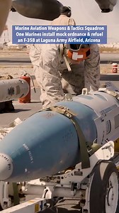 🎥: Load ‘er up! U.S. Marines assigned to Marine Aviation Weapons and Tactics Squadron One install mock ordnance and conduct refueling on an F-35B Lightning II aircraft during a distributed short take-off/vertical landing operation at Laguna Army Airfield, Arizona. | F-35 Lightning II Joint Program Office