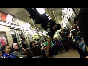 Kids Flipping and Break Dancing on a Moving Train - New York City Subway
