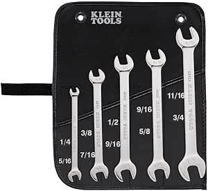 Klein Tools 68450 Open End SAE Wrench Set, 5-Piece With Rolling Pouch