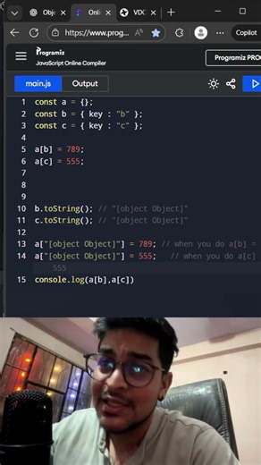 JavaScript Object Key Trick 😱 | a[b], a[c] Confusing Output Explained in Hindi #shorts