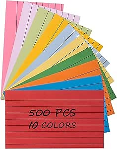 Index Cards 500Pcs, 3 x 5 Inches Ruled Index Cards, Colored Index Flash Cards, Lined on Both Side Colored Notecards for Study, Learning, Memory, Recipe Cards (10 Colors)