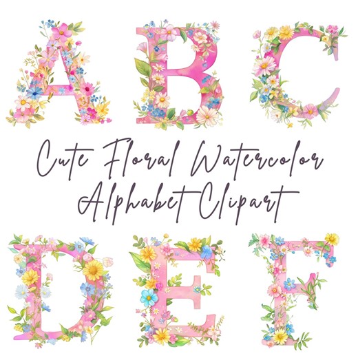 Floral Alphabet Clipart, Pink Watercolor Letters A-Z PNG, Botanical Monogram Initials, Flower Letter Bundle, Digital Download - Etsy