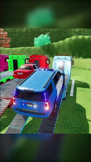 TRANSPORTING AND PARKING POLICE CARS, AUDI, JEEP, DACIA, FORD, COLORFUL VEHICLES ON MAN TRUCKS. FS22