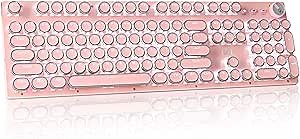 CHICHEN Retro Steampunk Typewriter-Style Gaming Keyboard, Blue Switches,Pure White Backlight, USB Wired, for PC Laptop Desktop, Stylish Pink Mechanical Keyboard Round Keycaps