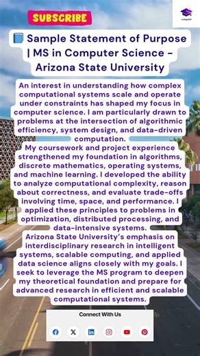 📘 Sample Statement of Purpose | MS in Computer Science - Arizona State University #soptips