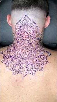 Mandala sacred geometry back neck linework tattoo process stencil application artist - Caiocereja