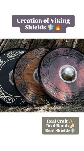 VikingGalaxy on Instagram: "⚒️🔥 Behind the Forge – How I Create Viking Shields Every shield you see here starts as raw wood — cut, shaped, sanded, carved, burned, painted, and assembled by hand. No shortcuts. No mass production. Just real tools, real effort, and a passion for making something worthy of a warrior. From carving the knotwork to shaping the boss, every step is done carefully to make sure each shield is strong, detailed, and truly unique. I want you to know exactly what you’re getti