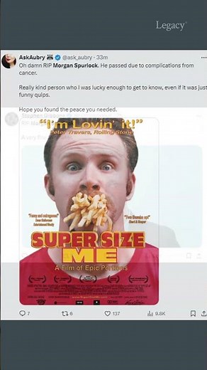 RIP Super Size Me filmmaker Morgan Spurlock (1970–2024) #rip #morganspurlock