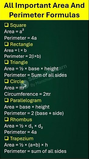 All Important Area & Perimeter Formulas | Quick Maths Revision in 60 Seconds