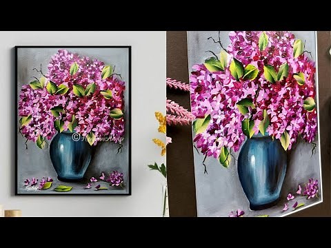 acrylic painting beautiful and easy flower vase painting on canvas for beginners | art ideas
