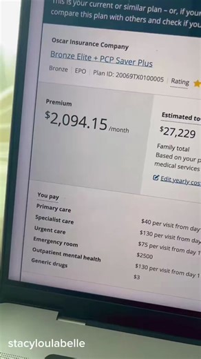 American shows what his Family Health Insurance (Bronze Saver Plus) Plan will cost in 2026:- $2,094.15 per month- $27,229 per year- $13,000 deductible- $20,300 maximum out of pocketNo one can afford this. The Affordable Care Act has destroyed healthcare.“This cannot be real! How the heck are families supposed to get medical care?! I'mat a loss.... This is freaking insane.”