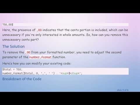 How to Remove the Cents Part Using the number_format Function in PHP