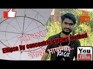Draw an ellipse with major and minor axes of 80mm & 60mm by using concentric circles method..