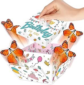 FETTIPOP DIY Butterfly Explosion Gift Box (Birthday) DIY 7.1x5.5x4.3 inches, Surprise Flying Butterfly Box Prank
