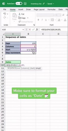 SEQUENCE function for dates in Excel 📅