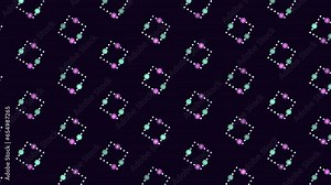 Seamless pattern of diagonal purple and green squares on black background, with lighter shades at top and darker shades at bottom. Repeat design