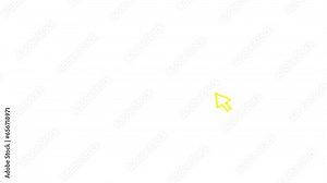 Animated yellow symbol of mouse cursor. Arrow moves out and clicks. Icon in sketch style. Hand drawn vector illustration isolated on white background.
