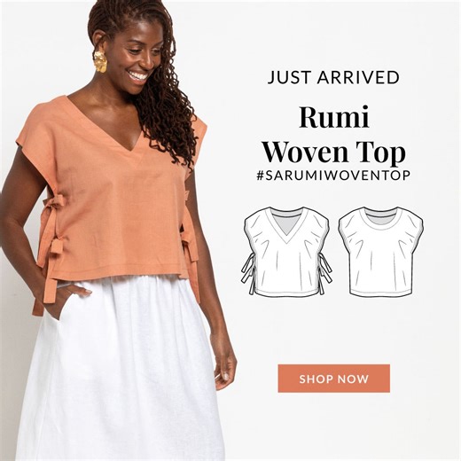 8.4K views · 15 reactions | 瑱 Ready to sew your next summer staple? Our new Rumi Woven Top Pattern is the perfect project for your warm weather wardrobe; with round and V-neck options – and your choice of open tie or sewn sides – this versatile pattern is now available to sew your way. Explore our latest sewing patterns at Style Arc today. ✨ | Style Arc sewing patterns | Facebook