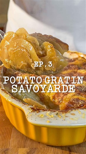Matthew Ryle on Instagram: "POTATO GRATIN SAVOYARDE Ingredients: (Serves 6/8) 1.2kg Potato (red Desiree) 500g Beef stock 4 x Garlic cloves (finely chopped) 10 x Sprigs of thyme 200g Gruyere (finely grated) 100g Butter Salt + pepper - Preheat the oven to 140°C and butter a 6–7 inch casserole or gratin dish. - Arrange one-third of the sliced potatoes in the base of the dish. - Season with salt and pepper, then add one-third of the garlic, thyme, and Gruyère. Repeat the layering process twice more.