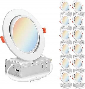 PARMIDA (12 Pack) 6 Inch 5CCT Ultra-Thin LED Adjustable Gimbal Recessed Lighting with J-Box, 2700K/3000K/3500K/4000K/5000K 5 Color Selectable, 12W, Eyeball Canless Slim Panel Lights, Dimmable, IC, ETL