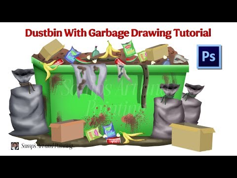 How to Draw Dustbin With Garbages/ Garbage in Dustbin Drawing Easy Steps/Photoshop Painting Tutorial