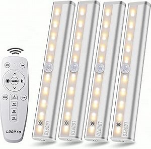 LDOPTO Under Cabinet Lights Wireless with Remote Control Dimmable Battery Operated LED Closet Lights Stick-on Kitchen Lighting with Timer for Kitchen Shelf Hallway Stairs, Multiple Colors 4 Pack