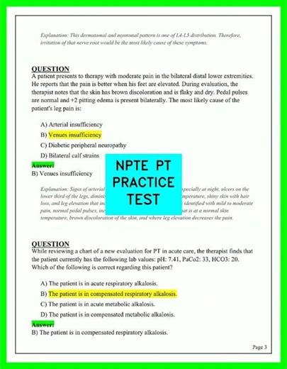 NPTE PT PRACTICE TEST 2026: Full-Length Exam Questions, Answers & Rationales for Board Prep | 2026