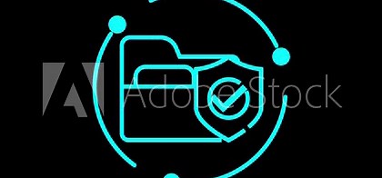 Safe file icon animation with shield and check mark on black background, secure file manager protection, data encryption, cyber security, privacy verification, digital safety, access control
