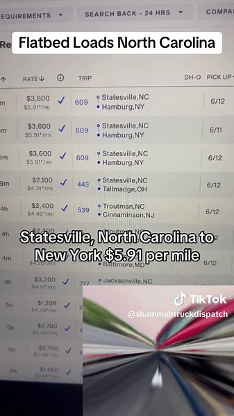 Semi truck owner operators! Check out these rates for Loads from North Carolina. Tambien hablamos español. #semitruck #flatbed #flatbedloads #trucksoftiktok
