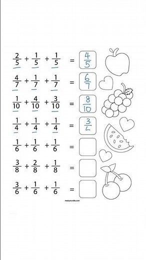 Adding 3 fractions with the same denominator ✅💯 #math #fraction #mathshorts #education #mathforkids