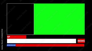 Dynamic News Broadcast Background With Green Screen Inserts. Live breaking news backdrop graphics panel, with green screen and copy space for titles.