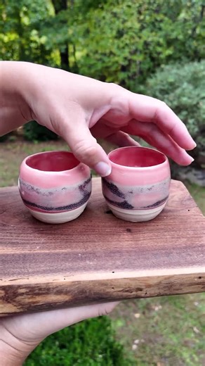 Handmade Stoneware Espresso Cups: Set of 2 Coral Glaze Pottery - Etsy