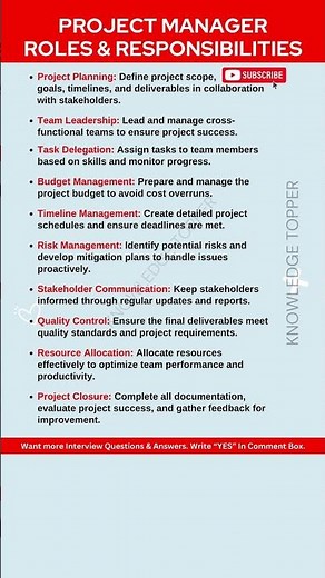 Project Manager Roles and Responsibilities