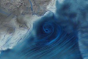 This global winds animation from NOAA weatherView shows the projected path of Tropical Cyclone 02A in the Arabian Sea. According to the Joint Typhoon Warning Center, 02A is located approximately 220 nautical miles southwest of Karachi, Pakistan, and, over the past six hours, the storm has moved westward at 8 knots (or just over 9 miles per hour). The storm is expected to move west-southwest over the next 48 hours. NOAA weatherView's Global Winds Visualization is created using data from the NOAA 