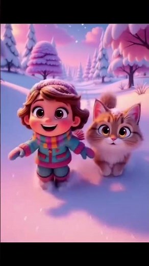 3D cartoon Snow Adventure girl & cat sliding in Magical Winter Wonderland #SlidingFun#magicalsnow
