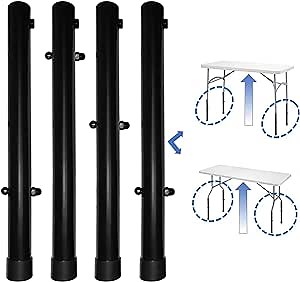 Table Leg Extenders for Folding Table – 4-Pack Table Risers for Straight and Bent Legs – Highly Durable Steel Construction – 16 Inches Height – Ideal for Back Pain (Black, 400x35)