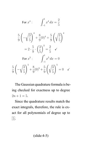 Three Point Gaussian Quadrature Rule Derivation and Exactness Checking