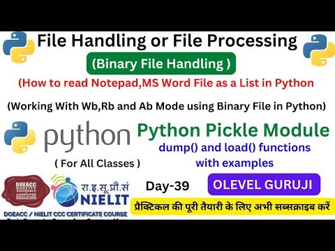 Python Binary File Handling | binary file in python using pickle module | dump and load() function