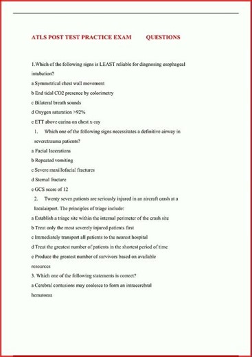 Atls Post Test Practice Exam Questions765update video