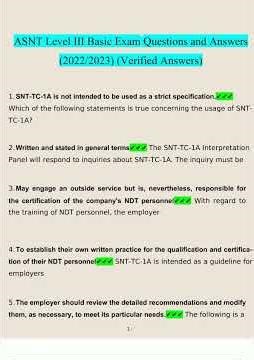 ASNT Level III Basic Exam Questions 2025 2026 Consisting Of 100 Questions With Verified Answers From