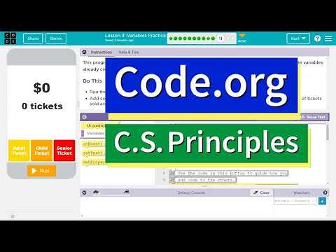 Code.org Lesson 3.10 A Variables Practice | Ticket Prices | Tutorial with Answers | Unit 4 CSP
