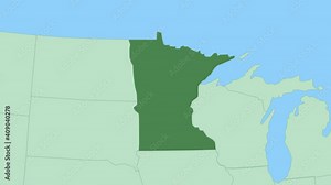 Map of Minnesota with pin of country capital. Minnesota Map with neighboring countries in green color.
